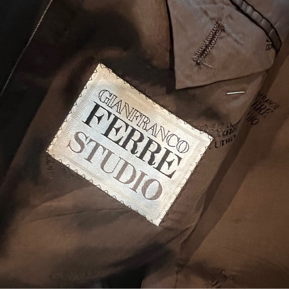 Gianfranco Ferre Mens Three Button Blazer Jacket Brown Size 42R Stripes - Picture 7 of 12